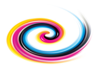 Vector swirl background of primary colors printing process: CMYK