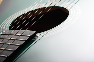 Acoustic guitar fretboard. Close up.