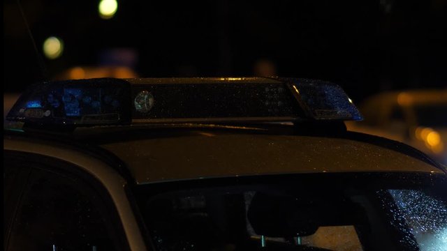 Blue emergency lighting on a German police vehicle.