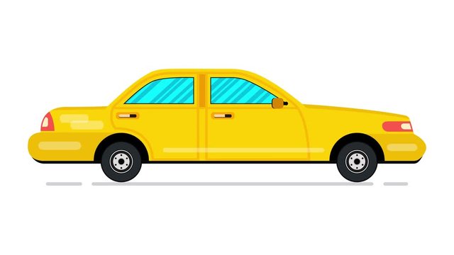 Cartoon yellow car animation. Looped animation. 4K resolution.