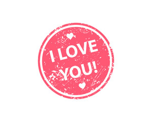 I love you stamp vector texture. Rubber cliche imprint. Web or print design element for sign, sticker, label.