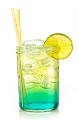  drink with ice cubes on white background, isolated