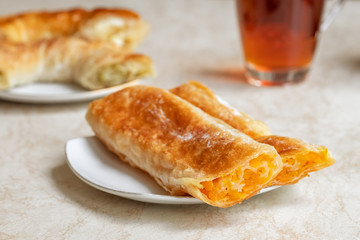 Placinta, traditional Moldovan pastries in cafe in Chisinau
