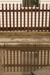 wooden fence reflection