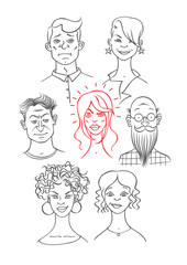 Group of people of girls, grandfather and men.