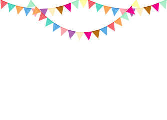Multi-colored bright garlands buntings for parties, birthdays. Party background with flags. Vector illustration isolated on white background.