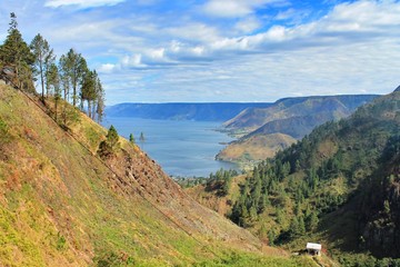 Naklejka premium Lake Toba, The Largest Volcanic Lake from North Sumatra, Indonesia. 