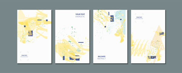 Naklejka premium Elegant paint brush strokesl pastel muted pale calm tones card templates set. Collection of romantic invitations