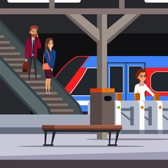 Subway platform flat vector illustration