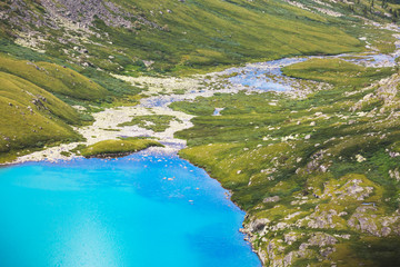 Fototapeta na wymiar Lower Akchan lake. Mountain Altai landscape