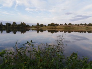 landscape with lake and blue sky