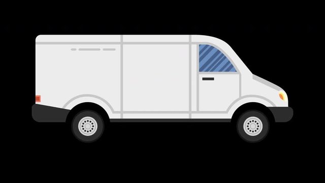 Car animation. Small delivery van. Looped animation with alpha channel. 4K resolution.