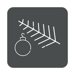 Icono plano lineal rama y bola de navidad en cuadrado color gris