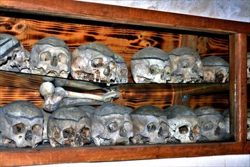 the ossuary from Neamt Monastery - Romania. May.01.2016. The bones of the monks and young Calipso,...