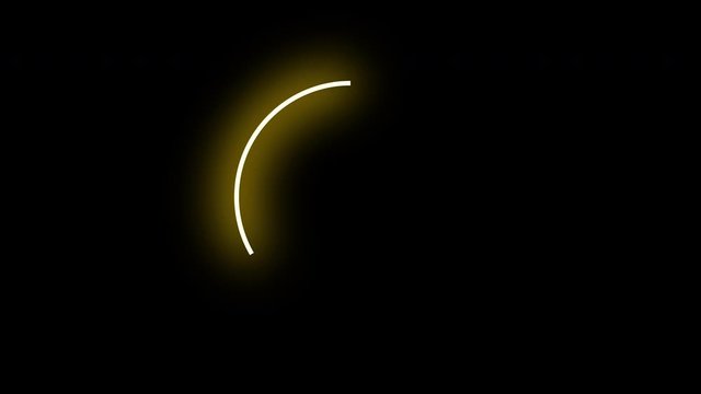 Neon circle yellow-colored on a black background. It is drawn and disappears cyclically. Motion graphics.