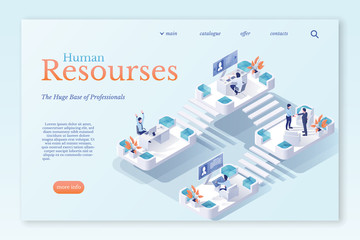 Human resourses isometric vector web page template - obrazy, fototapety, plakaty