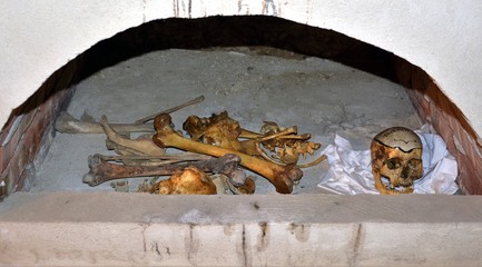 the ossuary from Neamt Monastery - Romania. May.01.2016. The bones of the monks and young Calipso,...