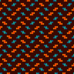 Repeated creative puzzle mosaic. Geometric seamless pattern design. Pixel art surface texture. Contemporary camouflage