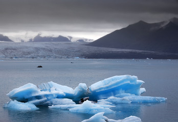 Stormy weather over Jokulsarlon Lagoon in Iceland, Europe