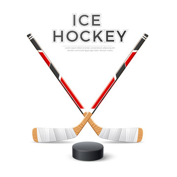 Vector 3d ice hockey crossed sticks with puck