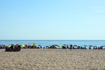 Fototapeta na wymiar Sanlucar de Barrameda beach. Cadiz. Andalusia. Spain. Europe. August 25, 2019