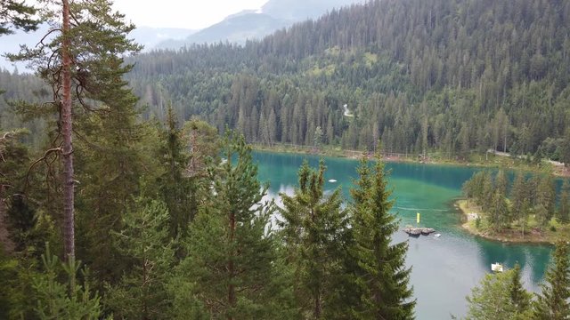 View Caumasee from above at the lift - turn right to left&ndash; Lake Cauma &ndash; Flims canton of Graub&uuml;nden in Switzerland