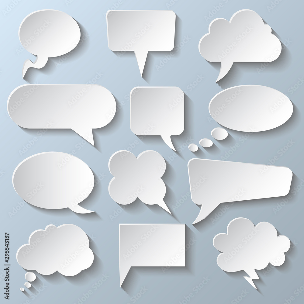 Wall mural set different white empty speech bubble, chat sign - stock vector