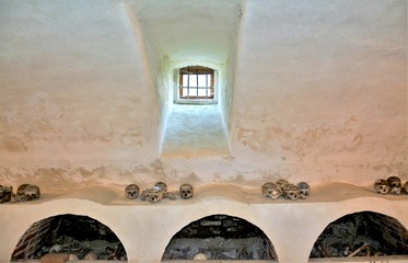 the ossuary from Neamt Monastery - Romania. May.01.2016. The bones of the monks and young Calipso,...