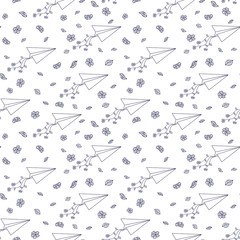 seamless pattern of a paper airplane from a notebook into a page. eps10 vector illustration. hand drawing