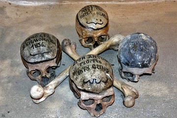 the ossuary from Neamt Monastery - Romania. May.01.2016. The bones of the monks and young Calipso,...