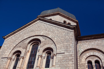 Fototapeta na wymiar side view of old white church 