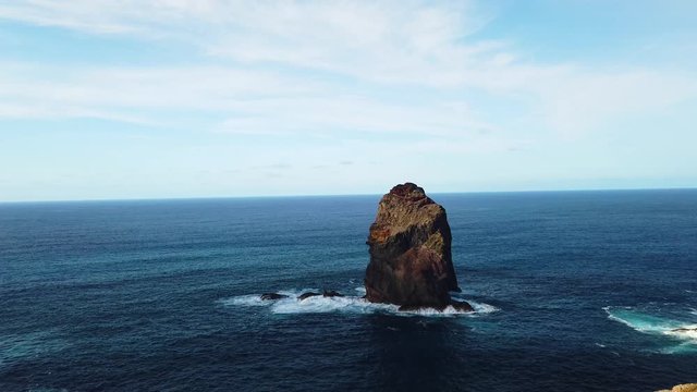 4K video of beautiful sea cliffs view with waves. This amazing place is Ponta de Sao Lourenco, the island of Madeira, Portugal. The most beautiful trail on Madeira Island.