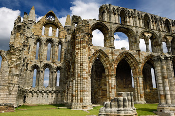 The North Transept in the middle of the Gothic ruins of Whitby Abbey cruciform church North...
