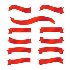 Red glossy ribbon banners. Red ribbons banner vector