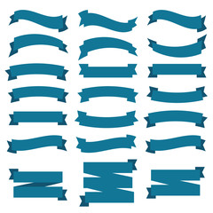 Navy blue ribbons vector. Flat blue ribbon banner background