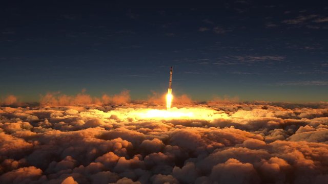 rocket flies through the clouds