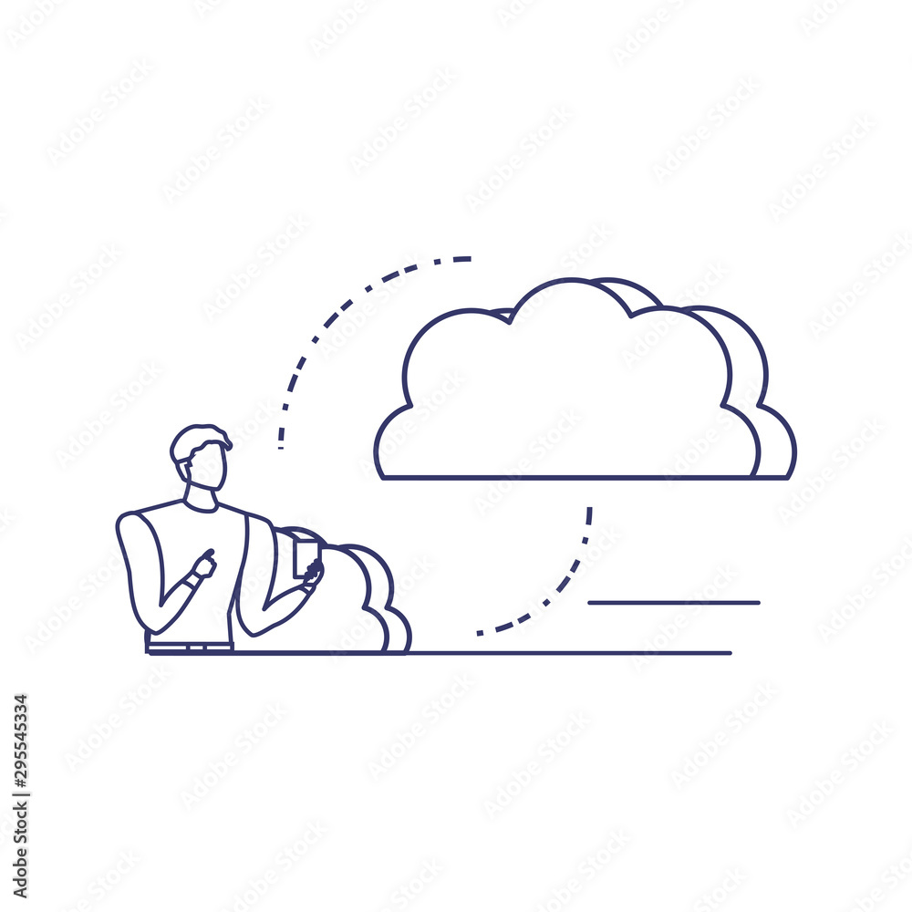 Poster silhouette of man sharing cloud information