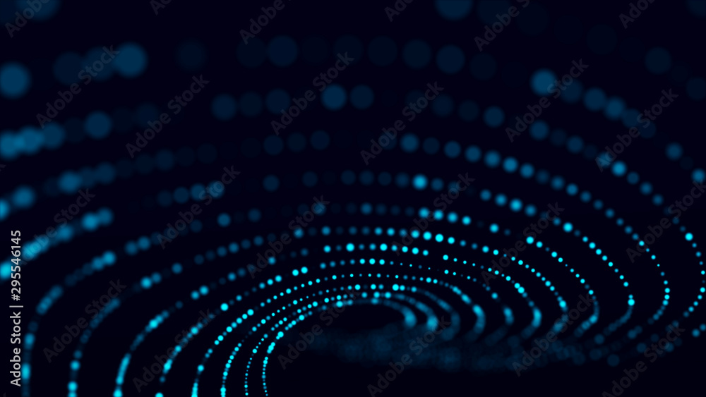 Aufkleber Abstract dark background with movement of luminous particles. Digital technology. 3D rendering.