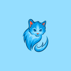 blue cat logo design template