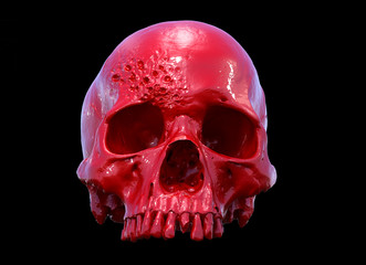 Human skull on Rich Colors a Black Background. The concept of death, horror. A symbol of spooky Halloween. October 31, Сoven, holiday, Graphic resources. 3d rendering illustration. 