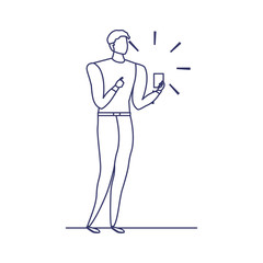 silhouette of man with smartphone in white background