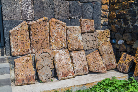Stone crosses (Khachkar) at Sevanavank monastery, Armenia