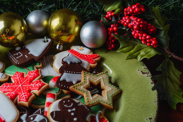 Close up of plate with colorful christmas cookies