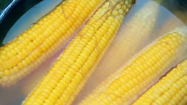 Cooking sweet corn on fire in black pot in summer outdoors HD 1920x1080