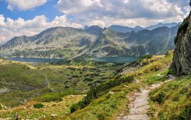 Naklejka na ściany i meble Panorama of Five Lake Valley in Tatras