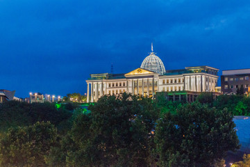 Evening view of the Presidential Palace in Tbilisi, Georgia