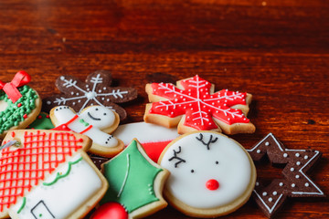 Close up view of colorful christmas cookies