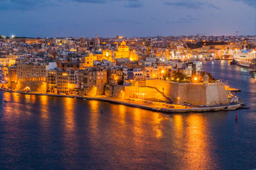 Night view of town Senglea in Malta