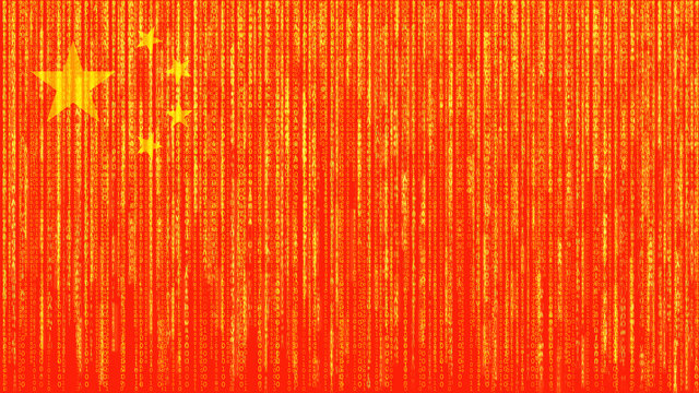 digital drawn sketch photo sketch network china in yellow and red binary Matrix / hacker, illustration