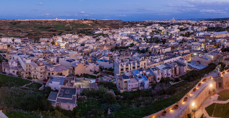 Evening aerial view of Victoria, Gozo Island, Malta